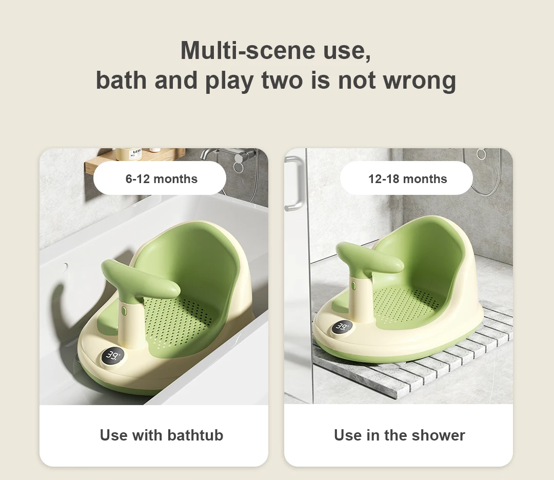 Baby Bath Seat with Thermometer for Infant Baby Toddler Multi-function Baby Shower Chair with Suction Cups Suit 6-18 Months