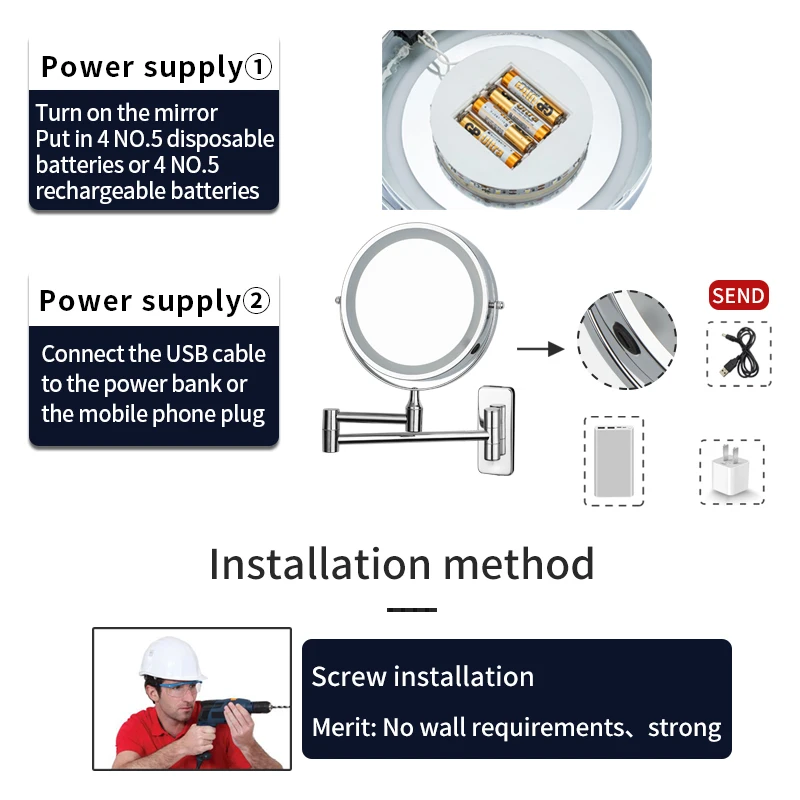 5X увеличительное зеркало для макияжа с подсветкой настенное крепление светодиодное косметическое поддержкой логотипа