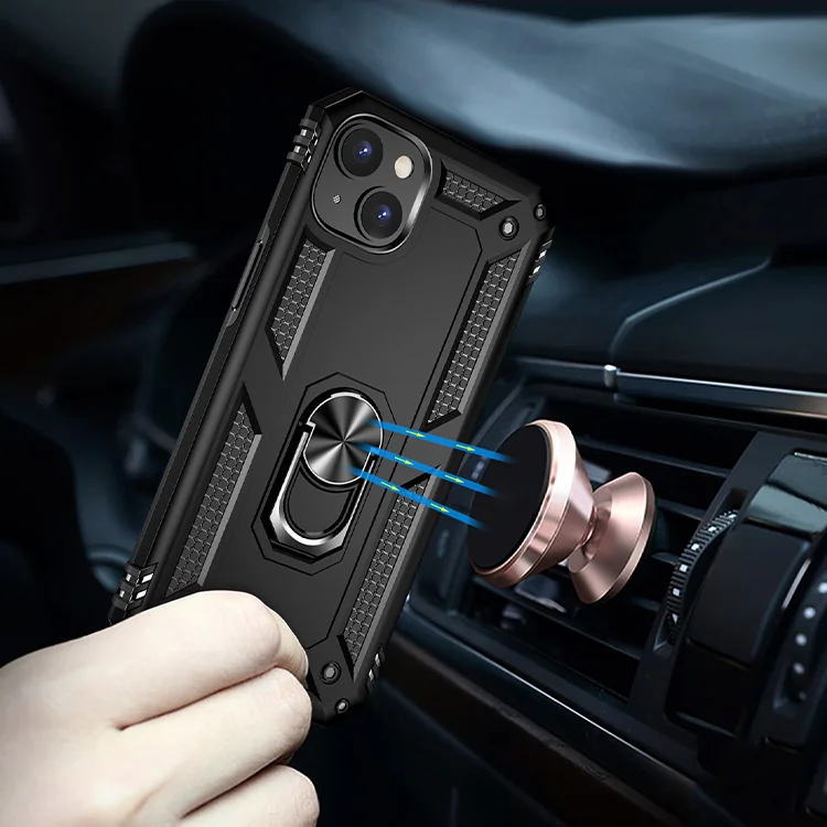 Military protect shockproof anti-scratch mobile phone case for iPhone 14 Pro Max rotating ring kickstand car back cover