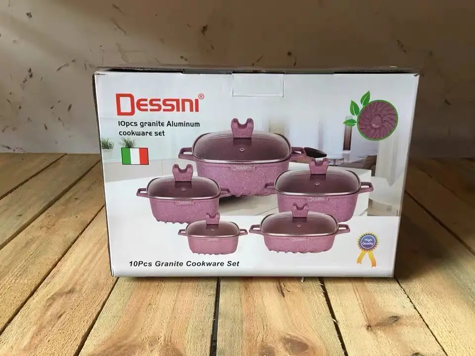 10pcs Dessini die casting non-stick nonstickaluminum cookware set with square shape