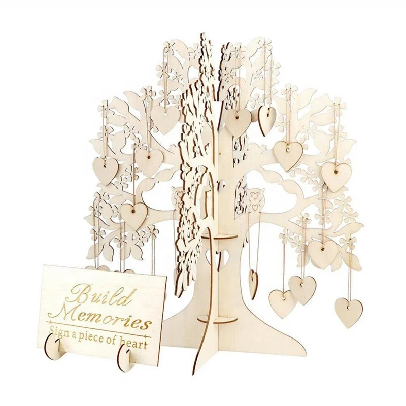 
Wooden 3D wedding wishing tree registration card wood tree guest book 