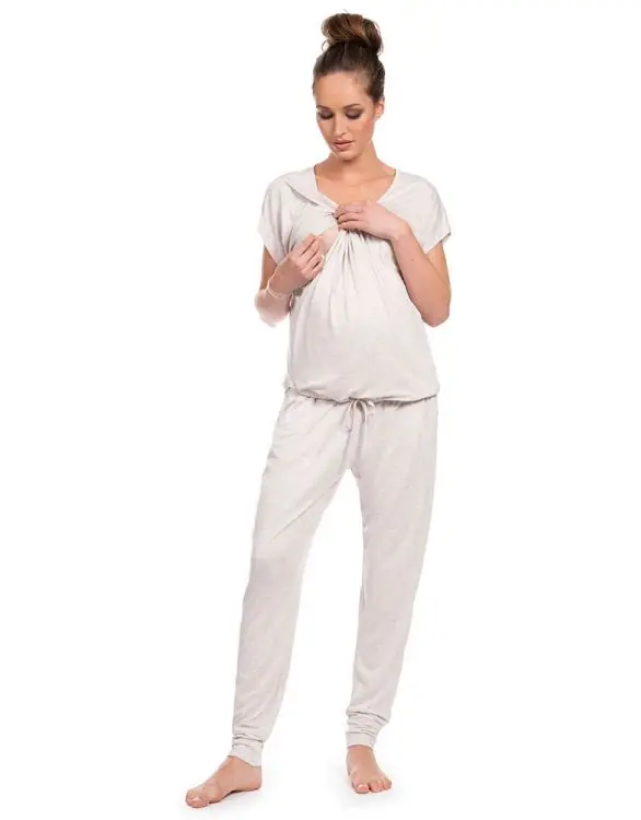 Confinement Casual Maternity Two-Piece Cotton Top And Trousers Pure Color Elasticity And Comfortable Maternity Set