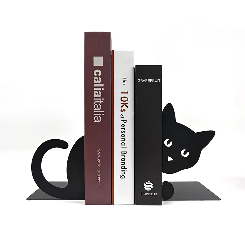 Custom Decorative Iron Bookends Holder Metal Black Book Ends Shelves Heavy Duty Iron Book Stopper