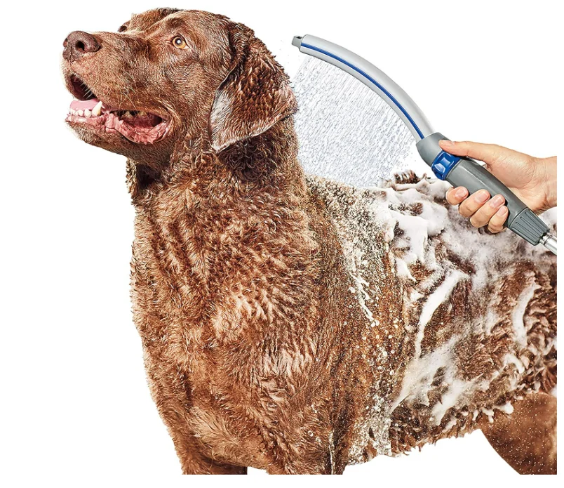Dog Shower Attachment Fast Easy Dog Bathing Cleaning Indoor and Outdoor Sprayer Includes 8-Foot Flex Hose Blue/Grey PPR-252E