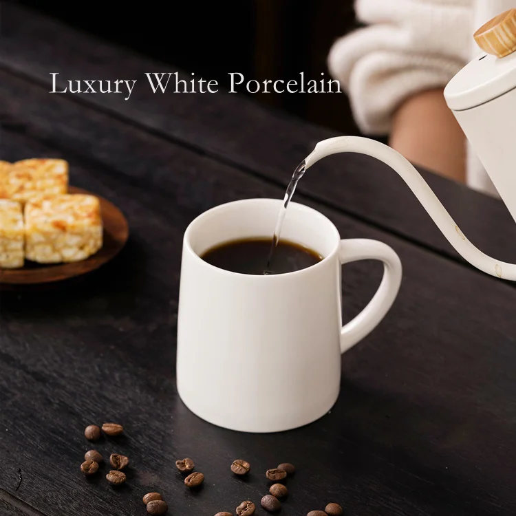 Customized Logo 12oz Modern Nordic Elegant Luxury White Ceramic Coffee Mug Porcelain