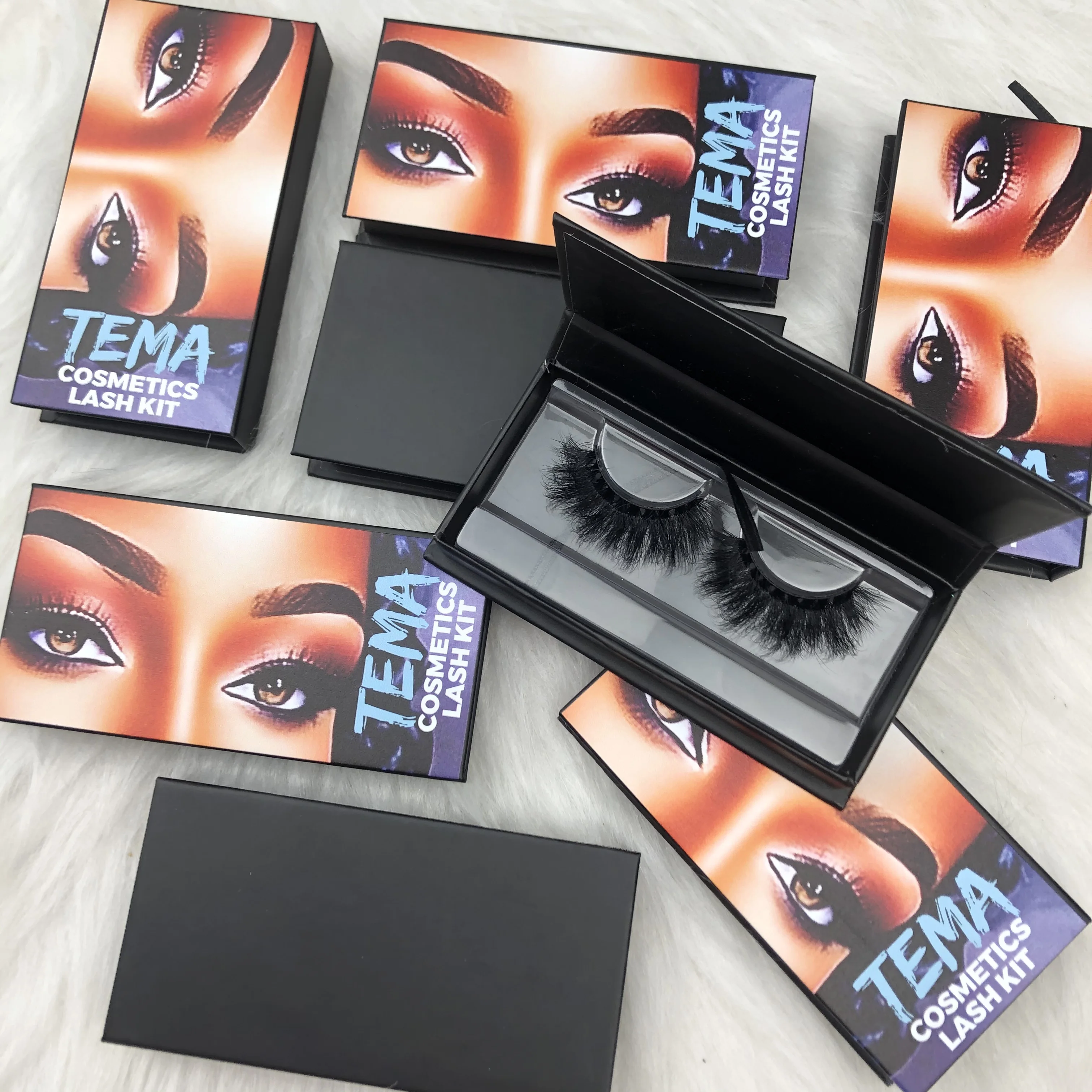 Hot Sale Custom magnetic Black Color Lash Boxes Wholesale Handmade 5D Natural Fluffy Strip Lashes Empty Eyelash Package Box