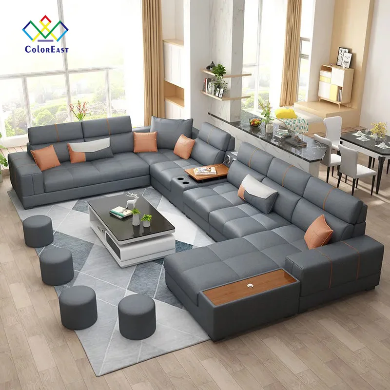 Modern Leather U Shaped Sectional Sofa Couch Bed 7 Piece Set Furniture Living Room Sofas Manufacturers For Home CEFS043