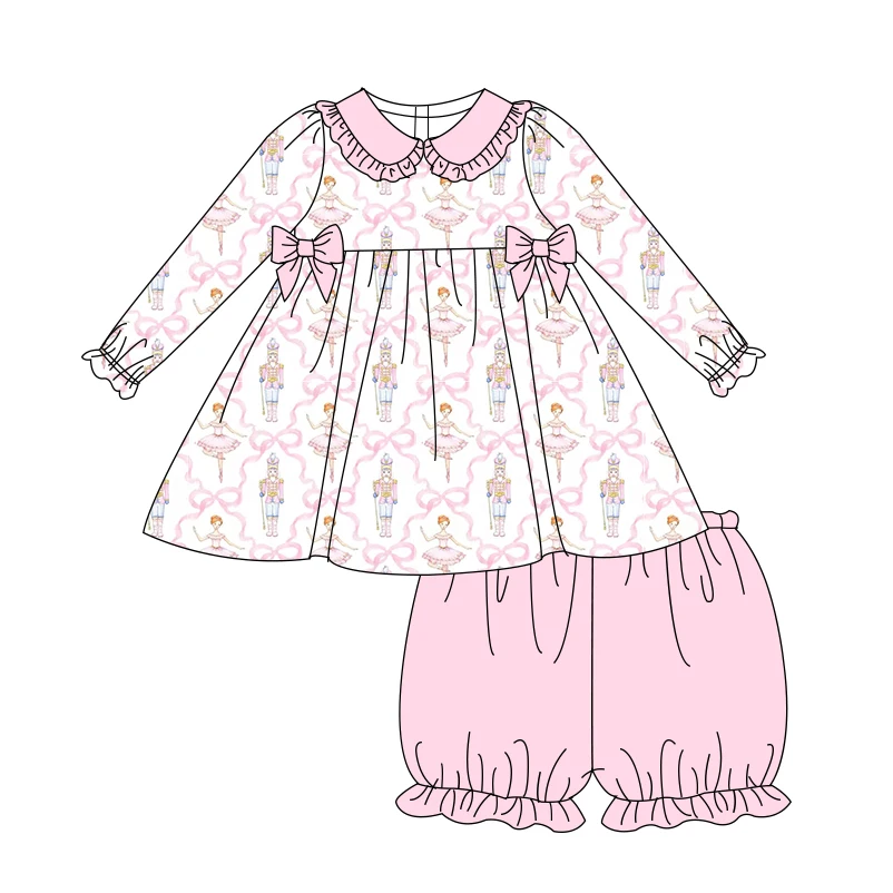 Christmas Custom Baby Girl Outfit Winter Kids Wear Scalloped Christmas Holly Cute Baby Girls Clothing Sets