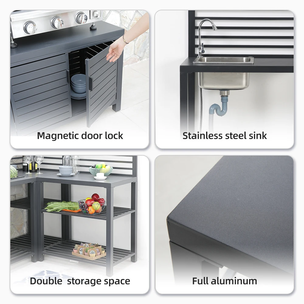 Wholesale Black Drawer Commercial Outdoor Kitchen Aluminum Garden Modular Outdoor Kitchen Island Bbq Outdoor Kitchen Cabinet Set