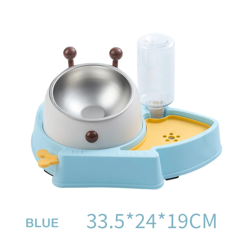 Stainless Steel Automatic Cat Feeding Double Bowl Cute Bee Shaped Tilted Cat Bowl For Cat And Dog