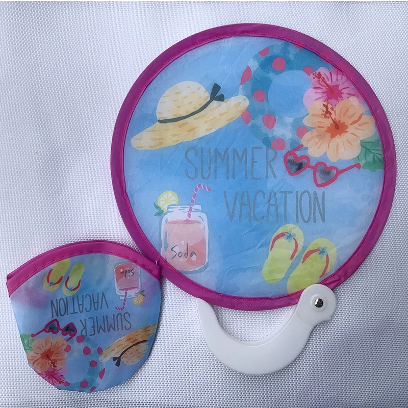 Sublimation Blank Foldable Twist Customized Chill Mini Fan Collapsible Promotional Round Nylon Fold Pop Up Hand Fans