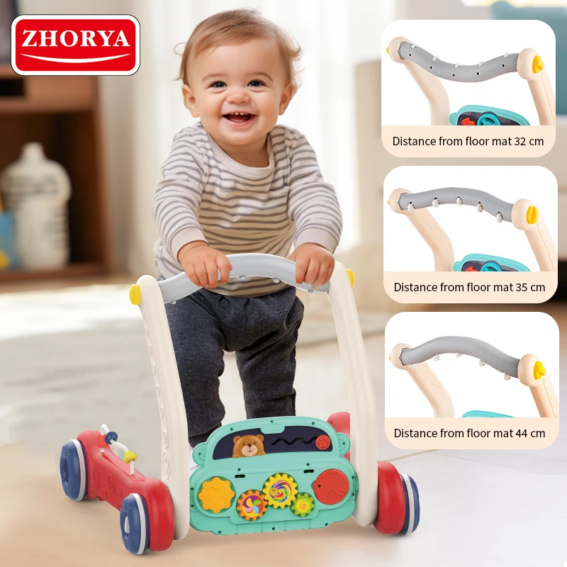 Zhorya 2023 infant 2 in 1 adjustable piano rack baby walker with rocker pedal fitness toddler activity stroller