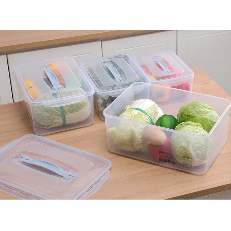 Large capacity airtight stackable 4 pcs transparent seal box set PP plastic food container with handle