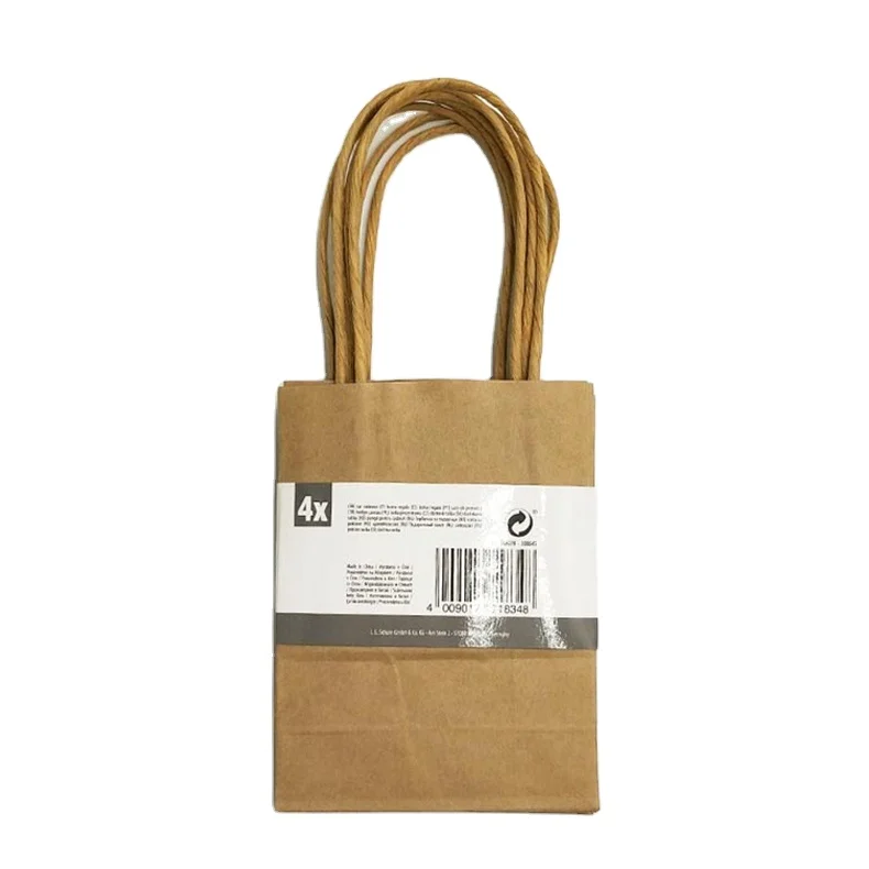 Custom Kraft Paper Packaging with Top Handles, Reusable Kraft Paper Bag for Takeaway Shopping Exhibition
