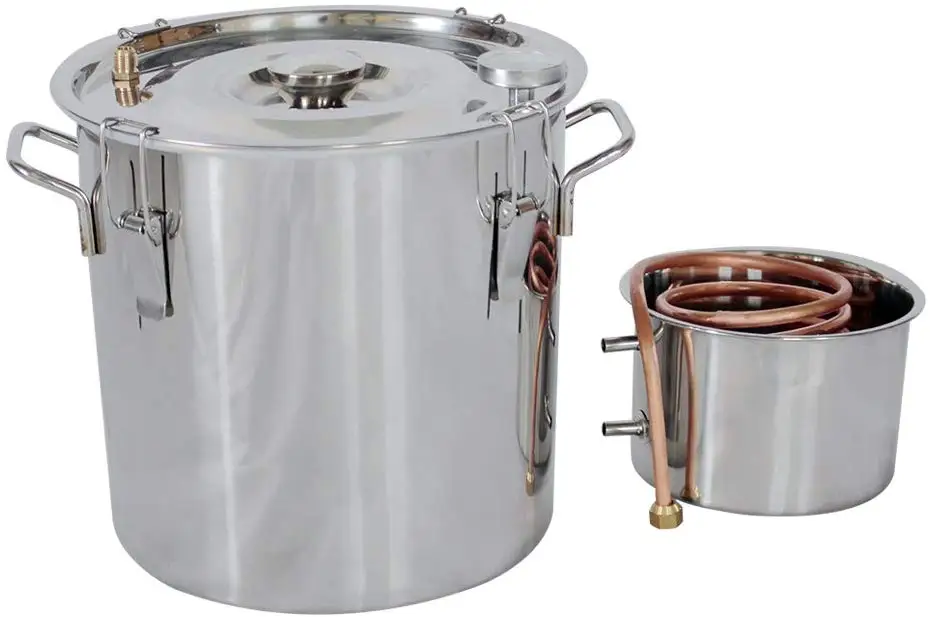 
5 Gal 20 Liters 2 Pots Home Distiller Moonshine Alcohol Boiler Copper Home Brewing Kit with Thumper Keg Stainless Steel (11L Dis 