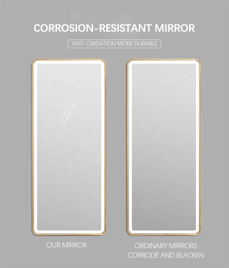 Hot sale rectangle metal framed custom beveled hanging bedroom full length led mirror