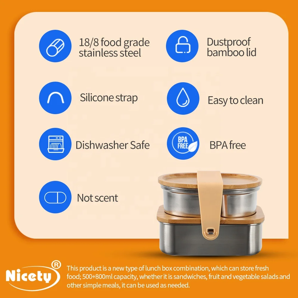 Ланч-бокс Nicety Bento с бамбуковыми крышками полный контейнер для еды набор взрослых экологически чистые пищевые контейнеры детей