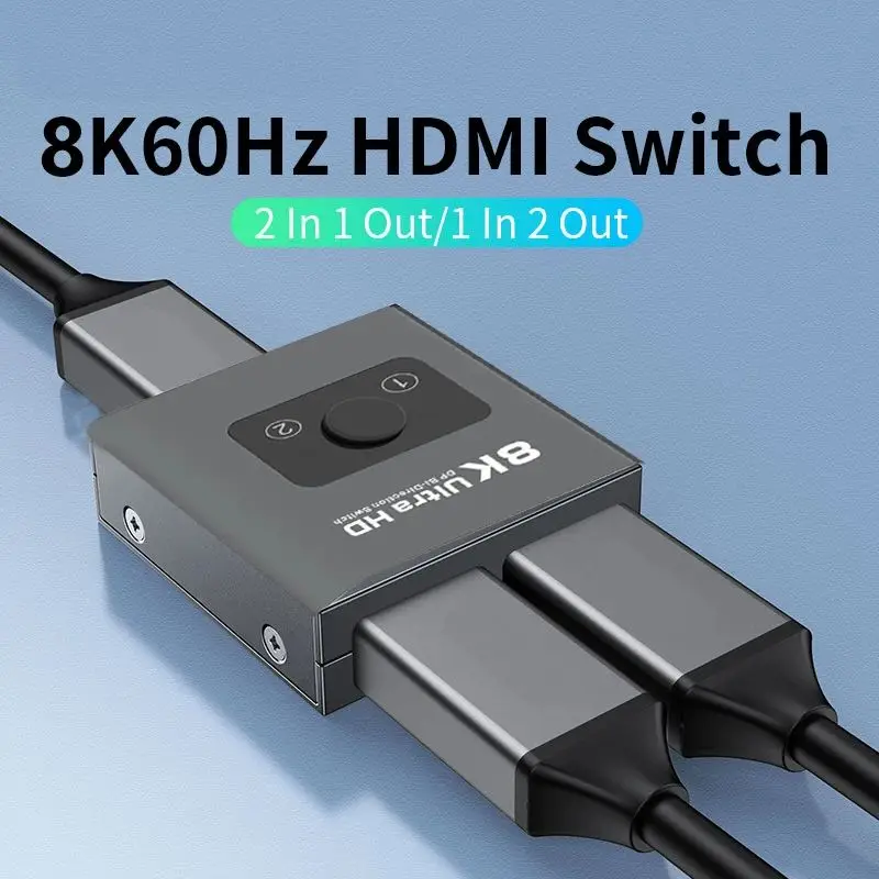 4Kx2K 120Hz HDMI Splitter 1 to 2 Out Bidirectional HDMI Switcher Supports HDR, 8K, 3D, 1080P HDMI Switch