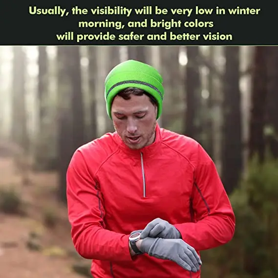 Best&Wecan Reflective Knit Hat Safety Sweater Hat Adult High Visibility Beanie Neon Knit Hat with Reflective Stripes