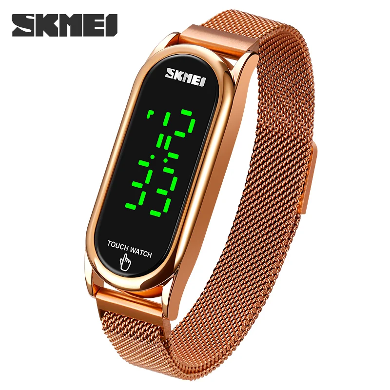 SKMEI 1697 Touch Screen Watch Women Fashion Mesh Belt LED Display Digit Wristwatch Elegant Magnet Buckle Bracelet Watches