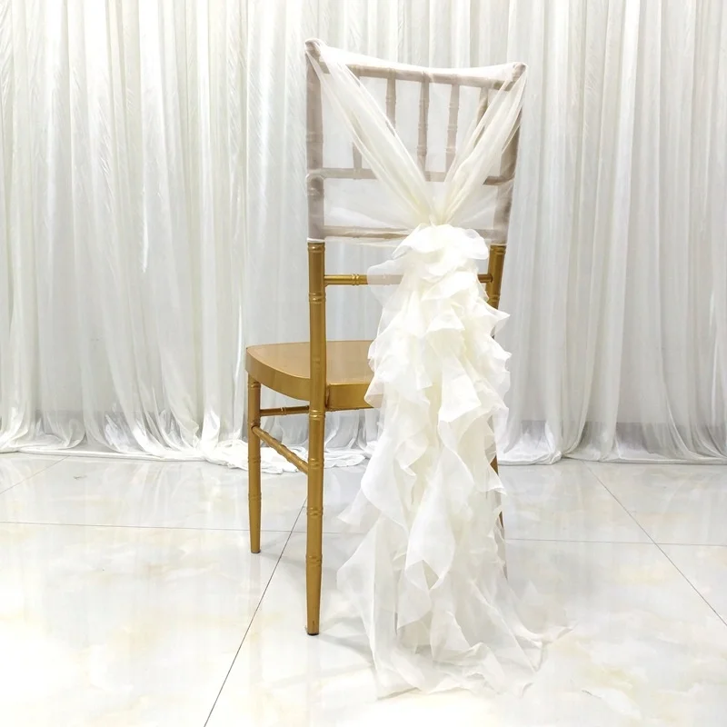 
Fancy Organza Curly Willow Chair Cover Sash Ruffled Wedding Chair Covers Organza Wedding Chair Hood Sash 