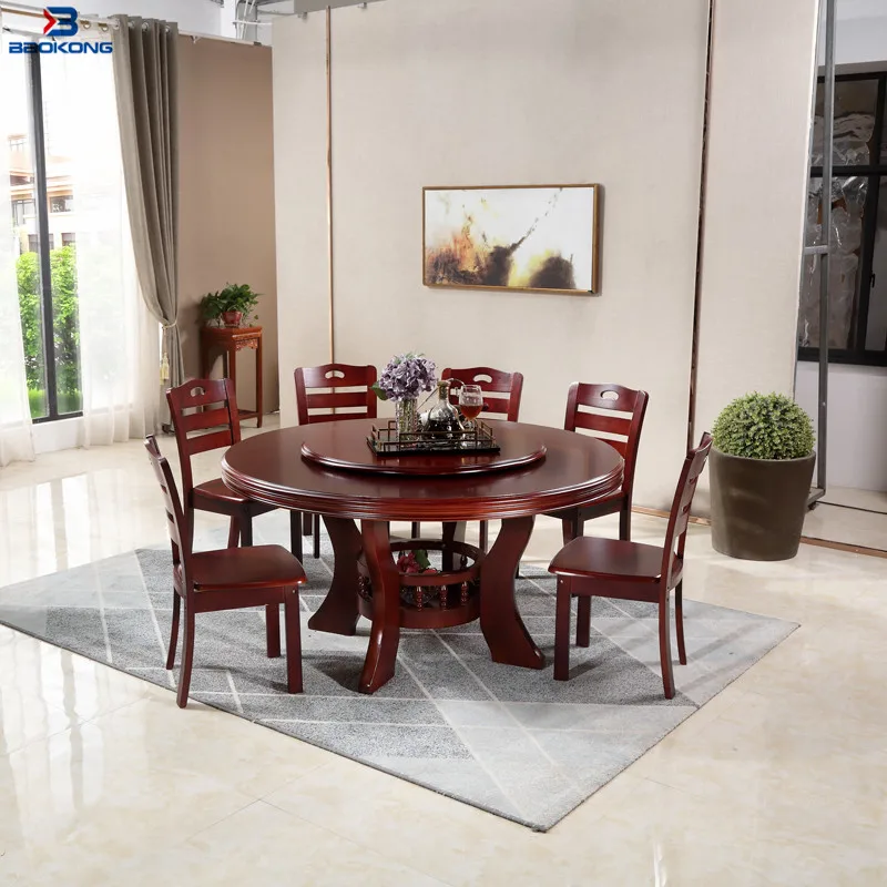 8 Seat Wooden Rotating Dining Round Table And Chair Set
