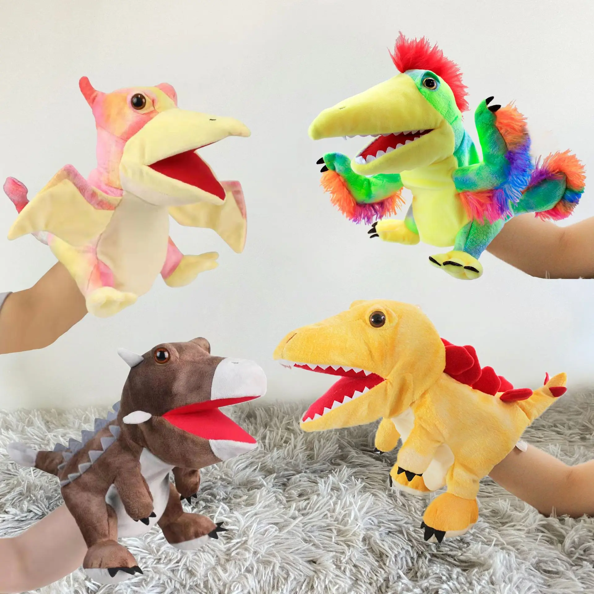 Finger doll can open mouth plush Tyrannosaurus Triceratops cross-border dinosaur hand puppet