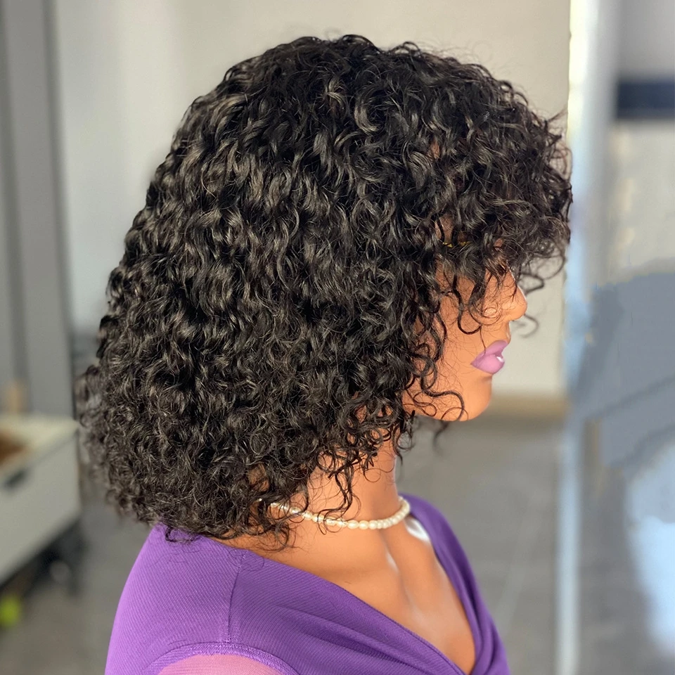 High Density 180 %  Size 13*4 Water Wave Machine Made Wigs 12 inch  Wigs 100% Human Hair Short Natural Hair Wig