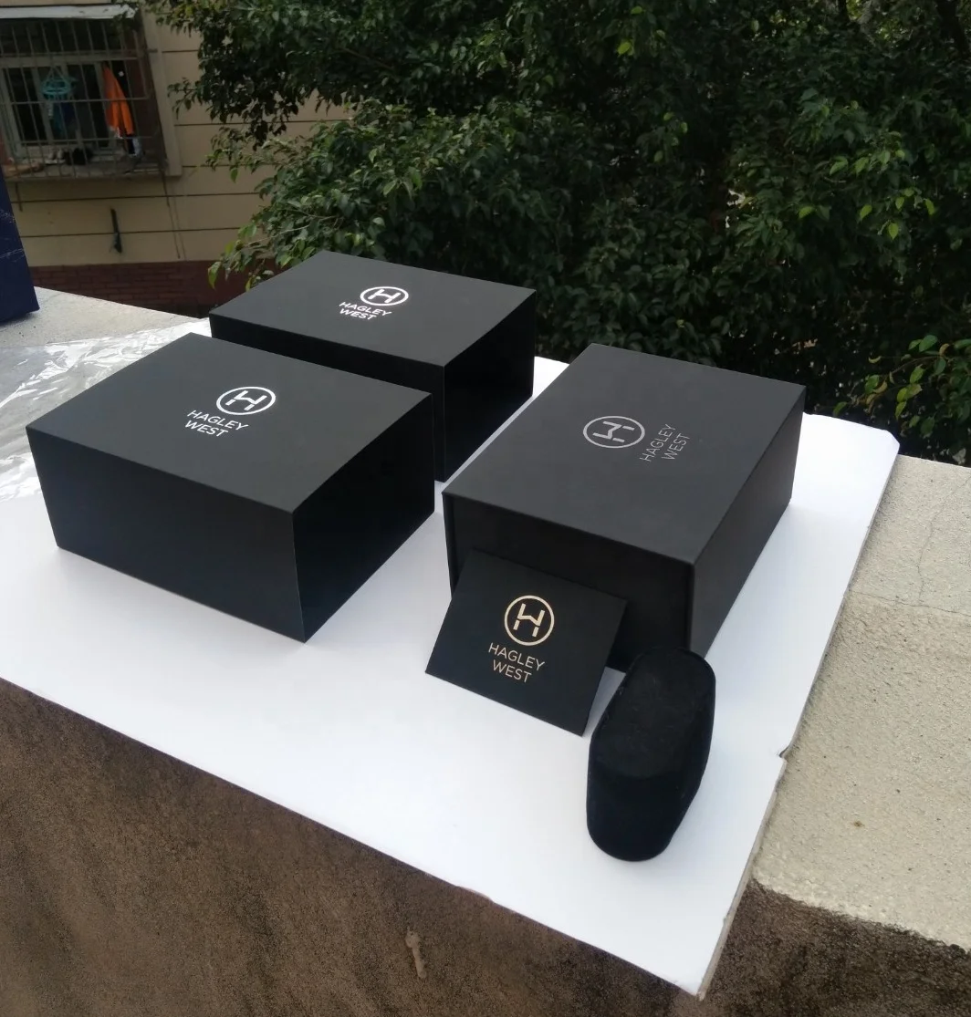 Factory Custom Foil Logo Art Paper Black Magnetic Gift Box Storage Case Watch Packaging Kit