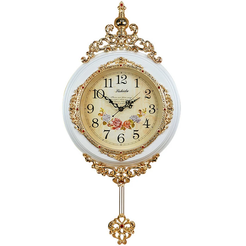 14 inch round solid wood wall decoration European home custom quartz lock home antique wood digital silent wall clock