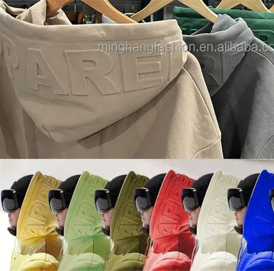 Custom Logo Heavy Weight 600 460 400 GSM 3D Emboss Hoodies Thick Blank Oversize Cotton Men Embossed Hoodies