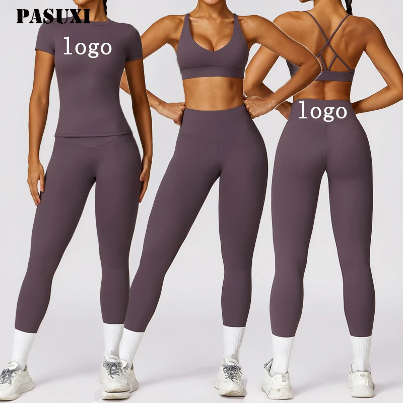 PASUXI Fitness Push Up Yoga Pants Sport Wear Women Tracksuit Cropped Top Leggings Gym Set Seamless Women Yoga Workout Set
