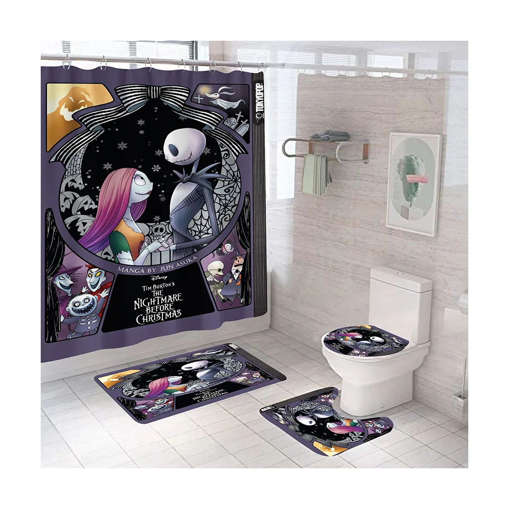 Jack Skellington 4 шт. коврики для ванной комнаты чехол унитаза коврик набор занавесок