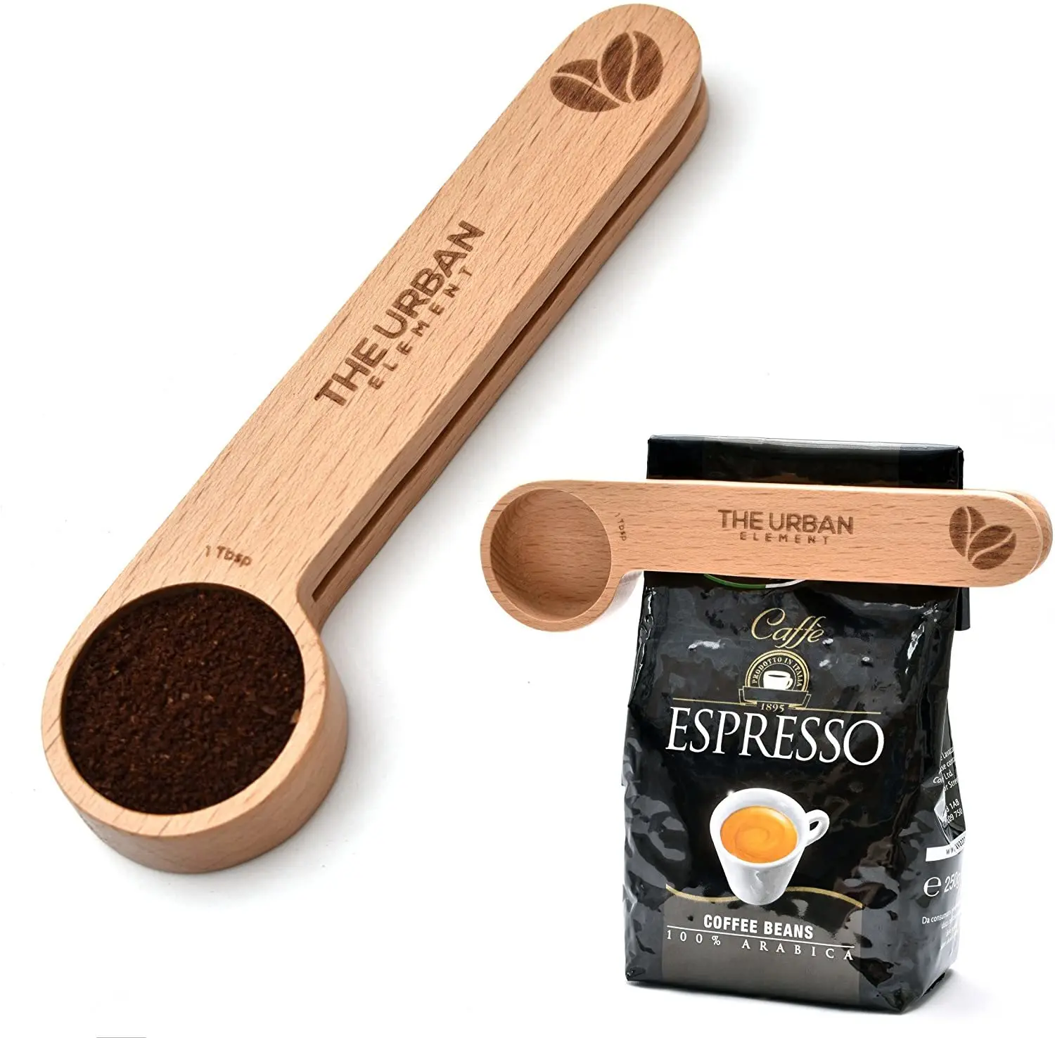 KLP  Tablespoon Solid Beech 30ml measuring scoop Espresso With Coffee Scoop and Bag Clip