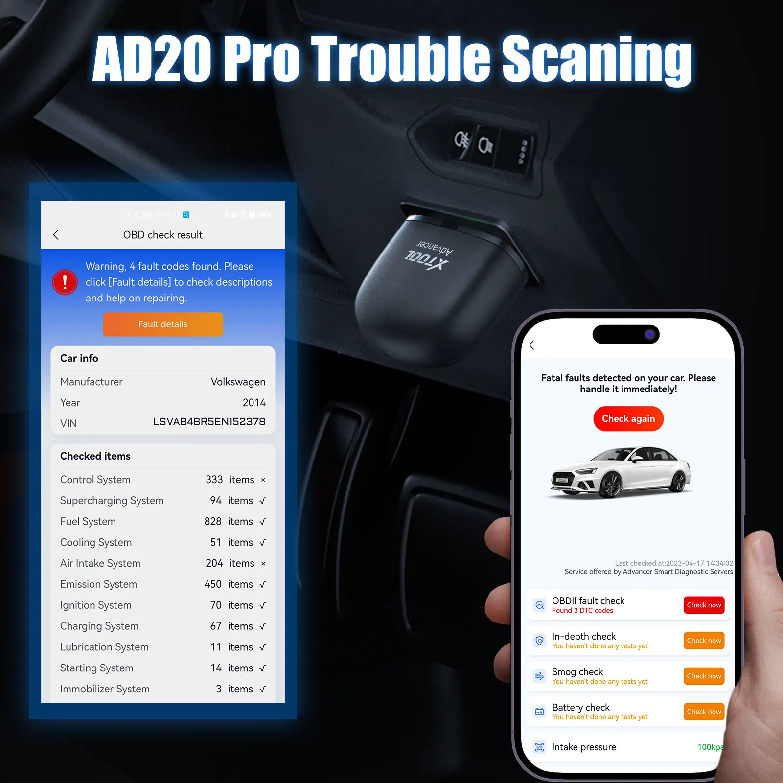 Wholesale XTOOL AD20Pro OBD2 Code Reader Scanner Live Data DTCs Lookup EOBD/OBD2 Support ios/Android OBD2 Scanner for All Cars