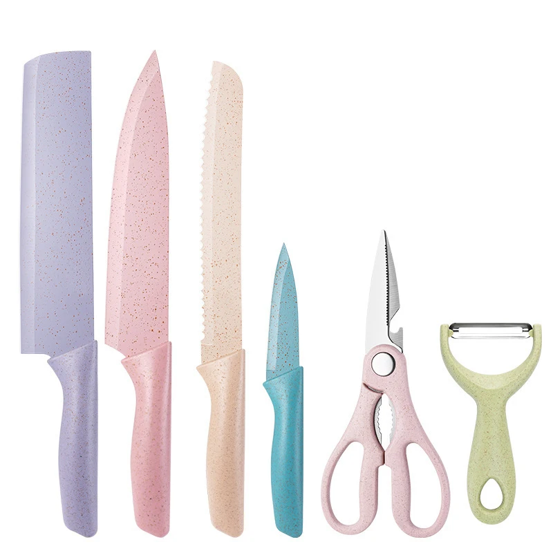 Kitchen knife set Wheat straw 6-piece set Color chef cooking gift Macaron knife set