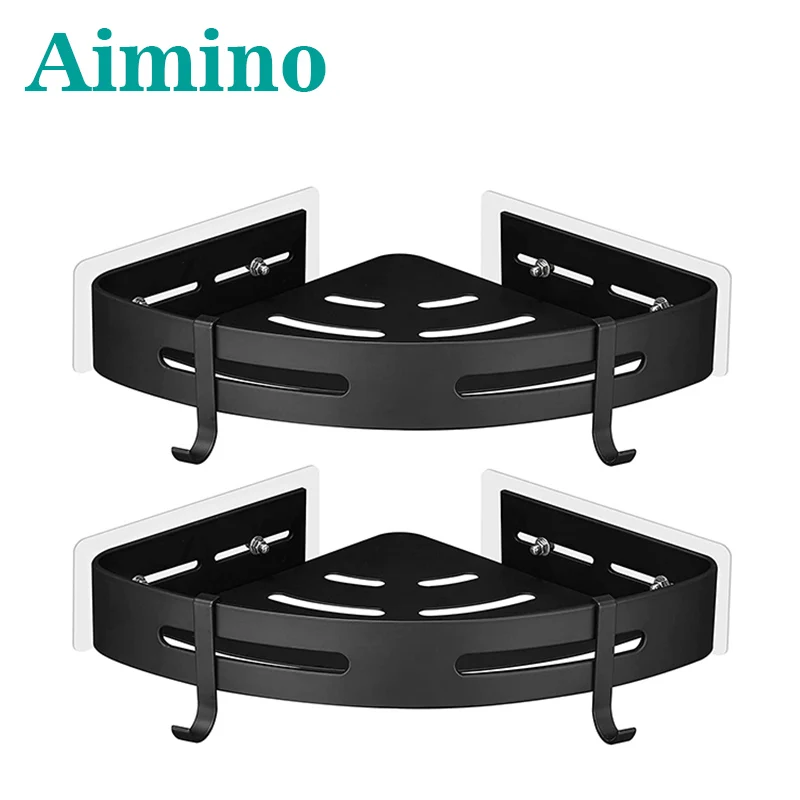 Shower Rack shelf Non-drilled Corner Storage Box Rust-proof Aluminum Waterproof Self-adhesive Paper Tape Hook Wall-mounted