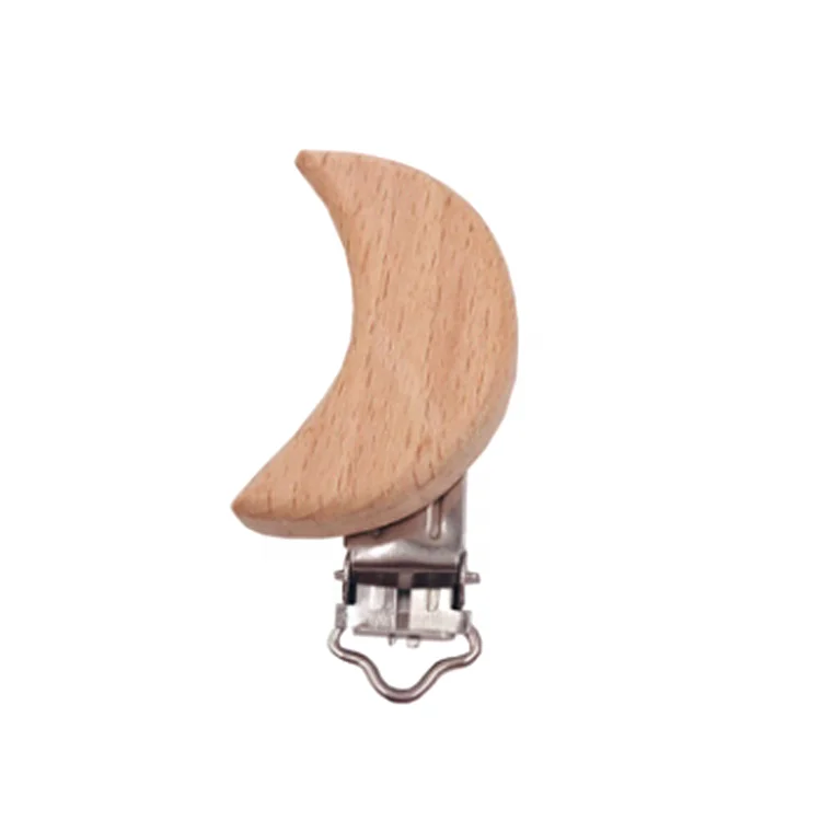 Оптовая продажа, зажим для соски из Букового дерева, украшение в виде Луны, деревянные детские зажимы для прорезывателя соски