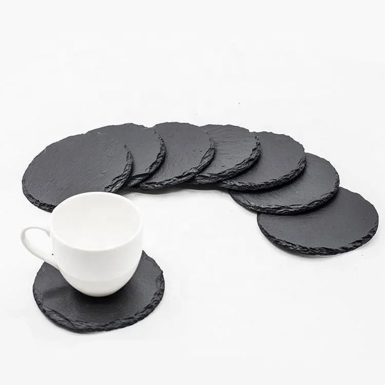 Japanese-style SLATE placemats Black insulated carved coasters Round square heart-shaped SLATE coasters