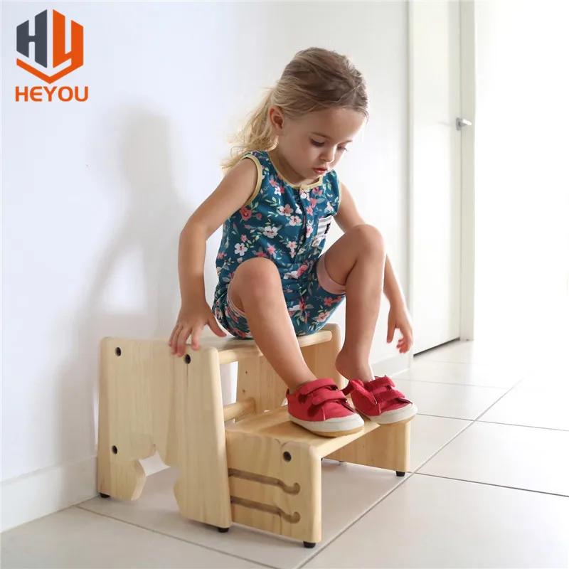Solid Wood 2 Steps Stool Toddler Two Stair Children Stool Wooden Furniture