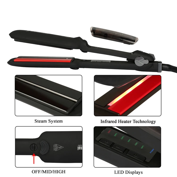Professional Steampod Plancha Infrarojo Cabello 2 inch Wide Tourmaline Ceramic Plate Infrared Flat Iron Hair Straightener
