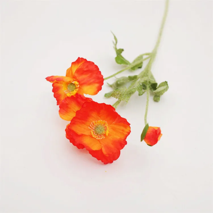 China Artificial Flower Supplier Bulk Supply Wedding Decoration Silk Artificial Flocking Stem Poppy Flowers