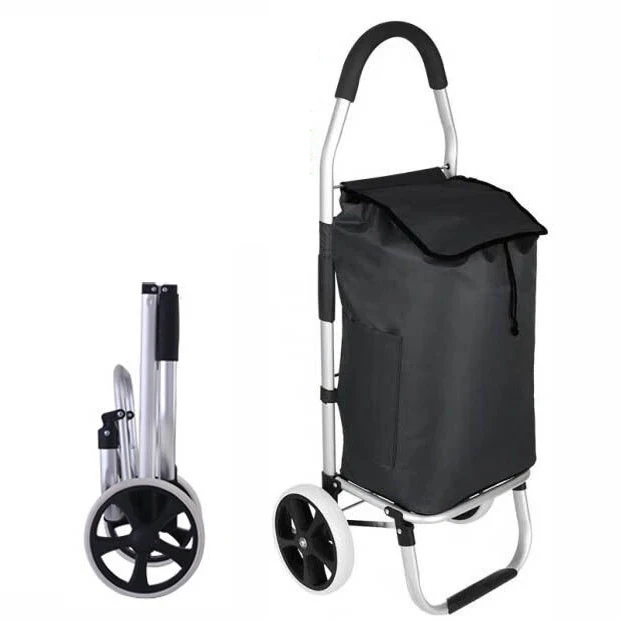 Cheap collapsible wheeled compact portable luggage cars metal foldable supermarket hand cart folding shopping trolleys bag