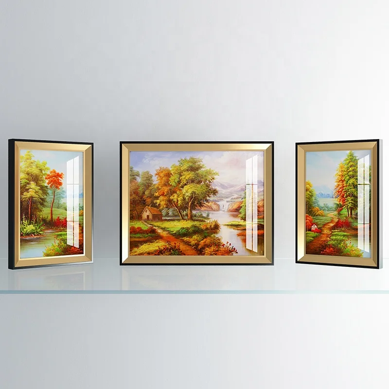 European style luxurious landscape painting decoration painting crystal porcelain painting wall art glass picture frame
