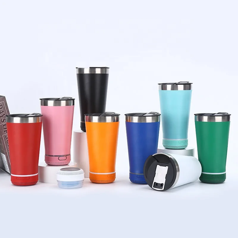 Music Smart BlueTooth Speaker Vacuum Insulated 304 Stainless Steel Sublimation Wine Coffee Beer Cup Tumbler With Bottle Opener