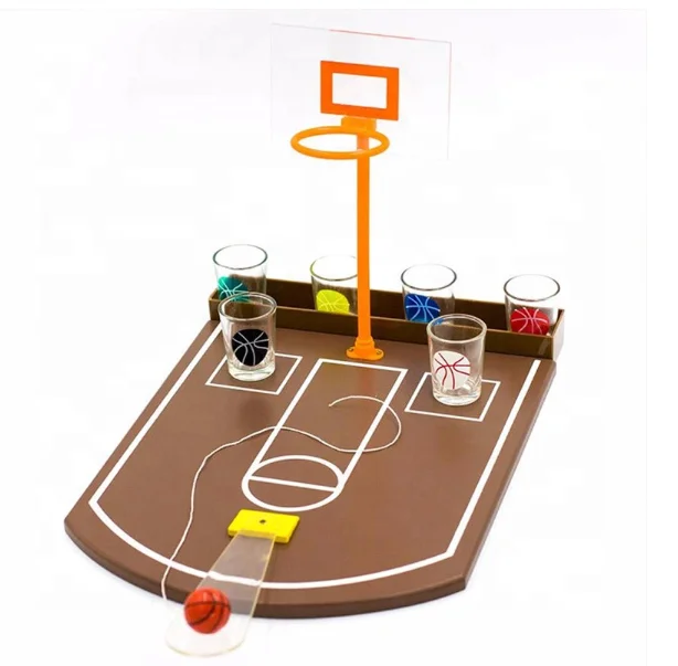 MINI wooden and board Table 6 Shot Glasses Basketball Drinking Games Set
