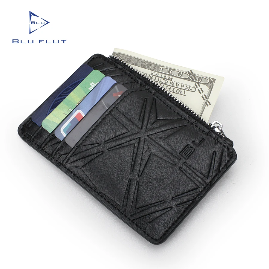 Bluflut Customized logo Embossed Wallet Leather Credit Card Holder RFID Slim Small Coin Pocket Card Bags