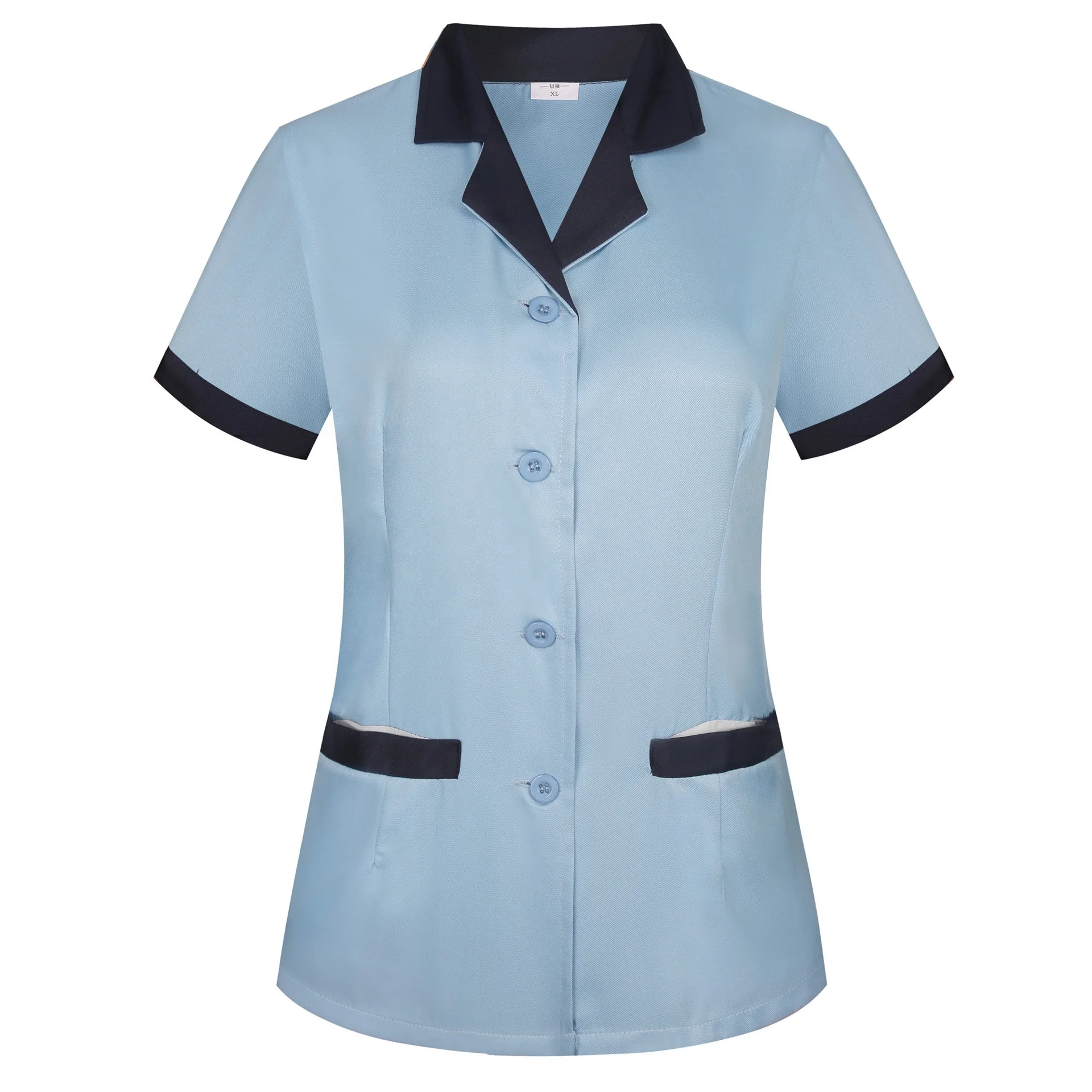 RX  Custom your brand color patchwork short sleeve shirt hotel uniform staff uniform hotel housekeeping hotel uniforms