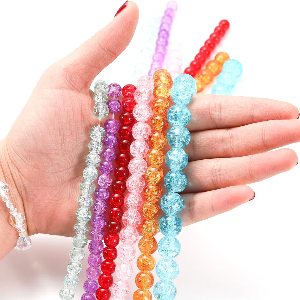 
Multicolor Cracked Crystal Stone Bead Colorful White Snow Natural Crystal Round Loose Beads For Bracelet Pendant Jewelry Making 