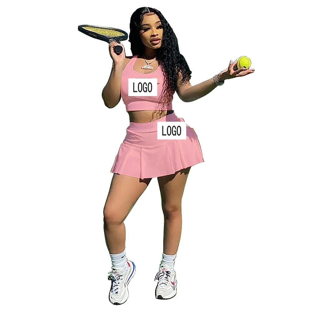 Famous Brand new pleated skirt tennis sports solid color suit  shorts sports leisure suit drawstring plus size